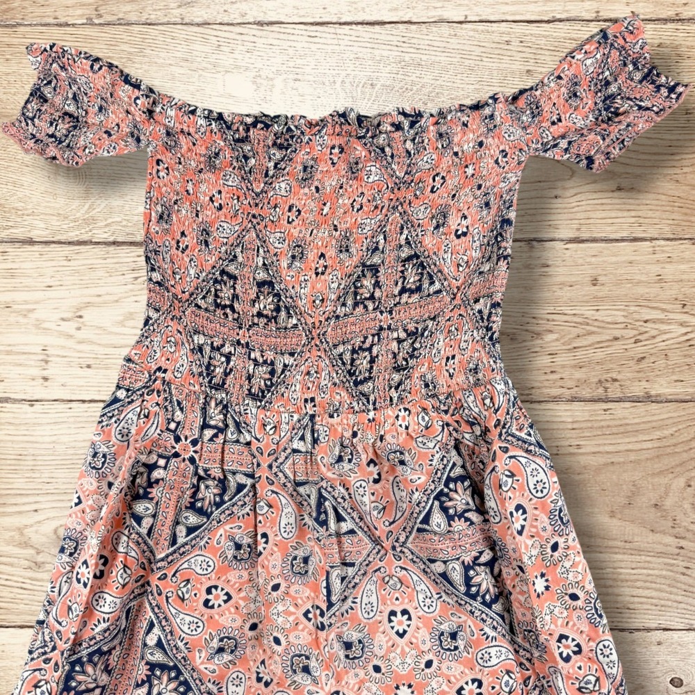 REBELLION‎ Off Shoulder Smocked Wide Leg Romper Jumpsuit Womens L Boho NWT - Picture 5 of 8